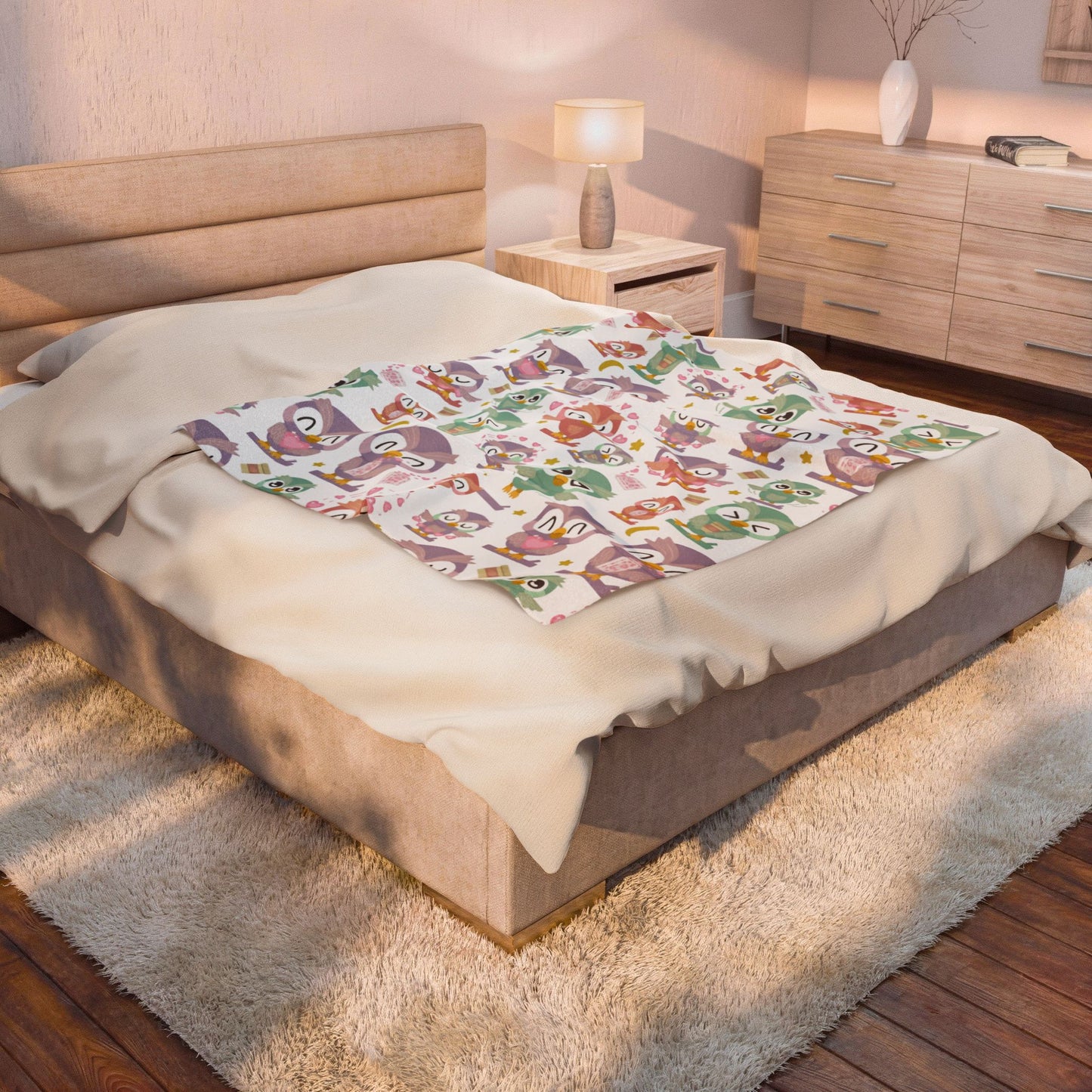 Cute Pastel Owl Plush Blanket – Soft Kawaii Owl Throw for Kids, Teens & Adults • Cozy Velveteen Blanket • Pastel Owl Lover Gift & Nursery Decor