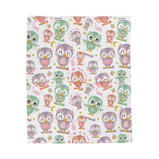 Cute Pastel Owl Plush Blanket – Soft Kawaii Owl Throw for Kids, Teens & Adults • Cozy Velveteen Blanket • Pastel Owl Lover Gift & Nursery Decor