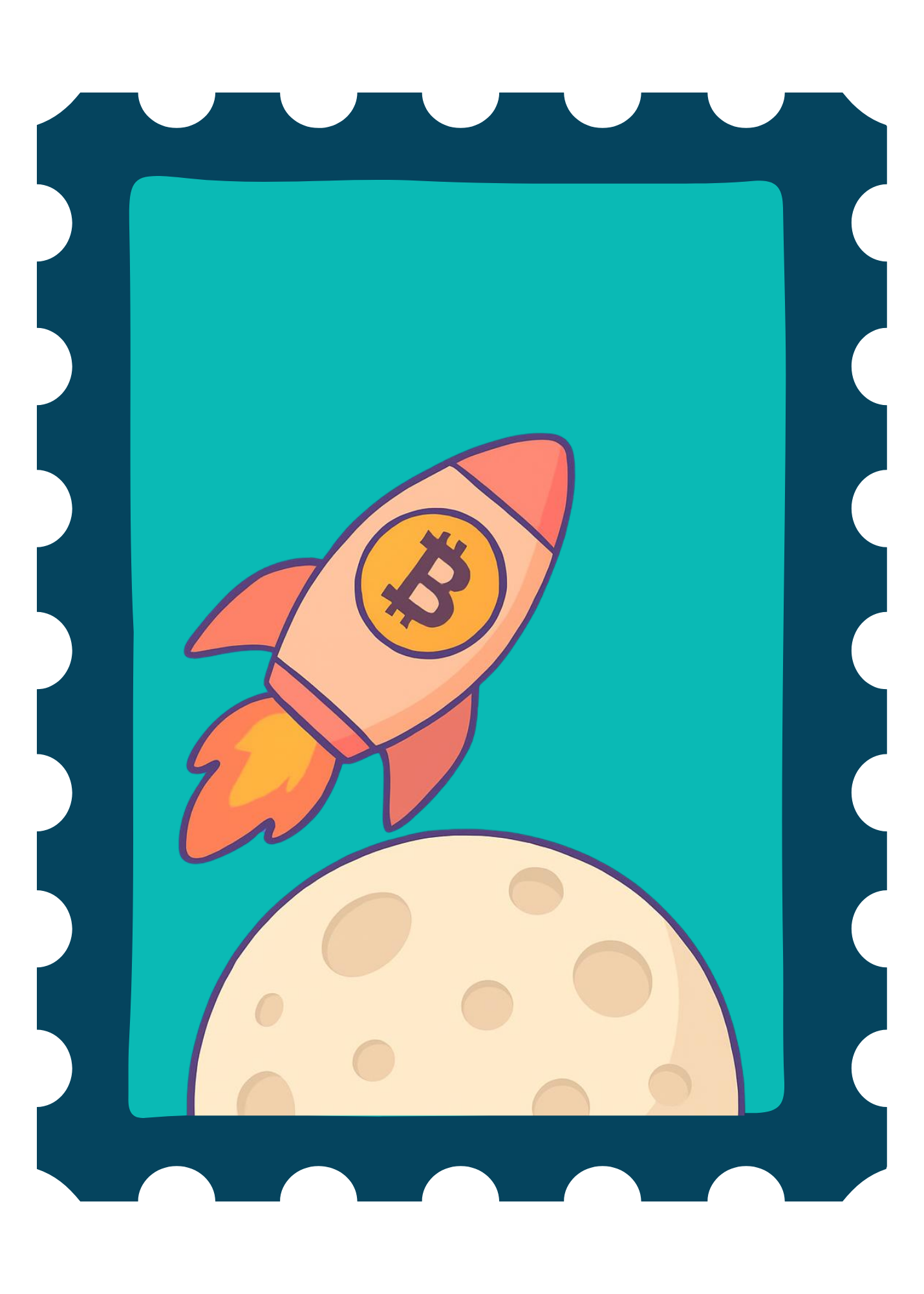 Bitcoin Rocket "Stamp" Sticker – “To the Moon” Stamp | Crypto Sticker for Laptops, Water Bottles, Journals (Glossy Vinyl, Kiss‑Cut, Handmade in USA)
