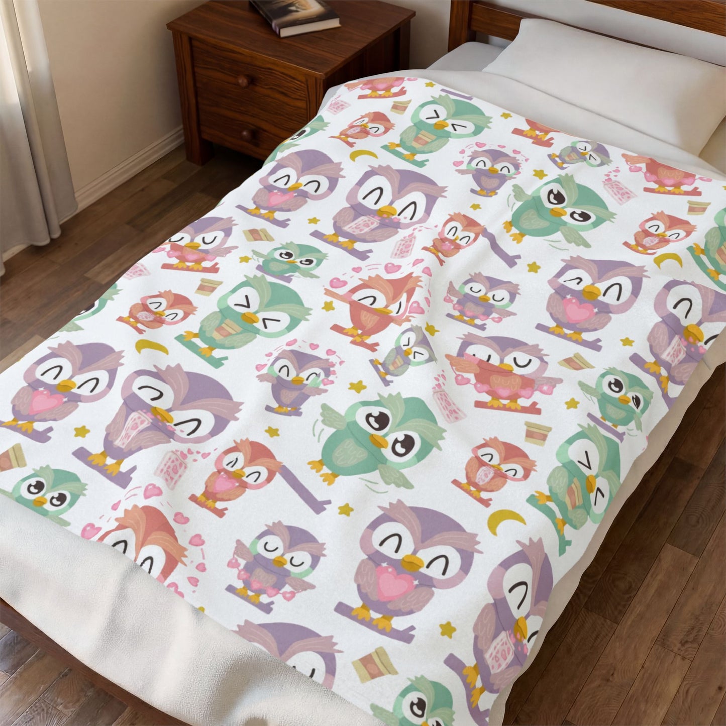 Cute Pastel Owl Plush Blanket – Soft Kawaii Owl Throw for Kids, Teens & Adults • Cozy Velveteen Blanket • Pastel Owl Lover Gift & Nursery Decor