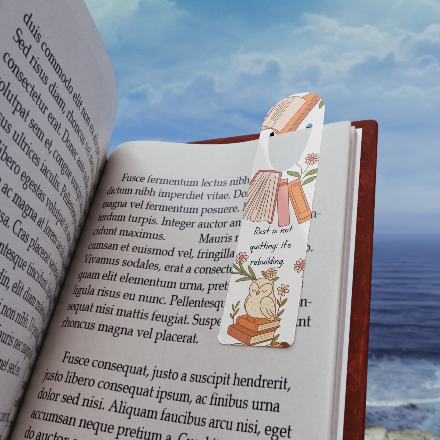 Inspirational Owl & Books Bookmark — "Rest is not quitting, it's rebuilding"