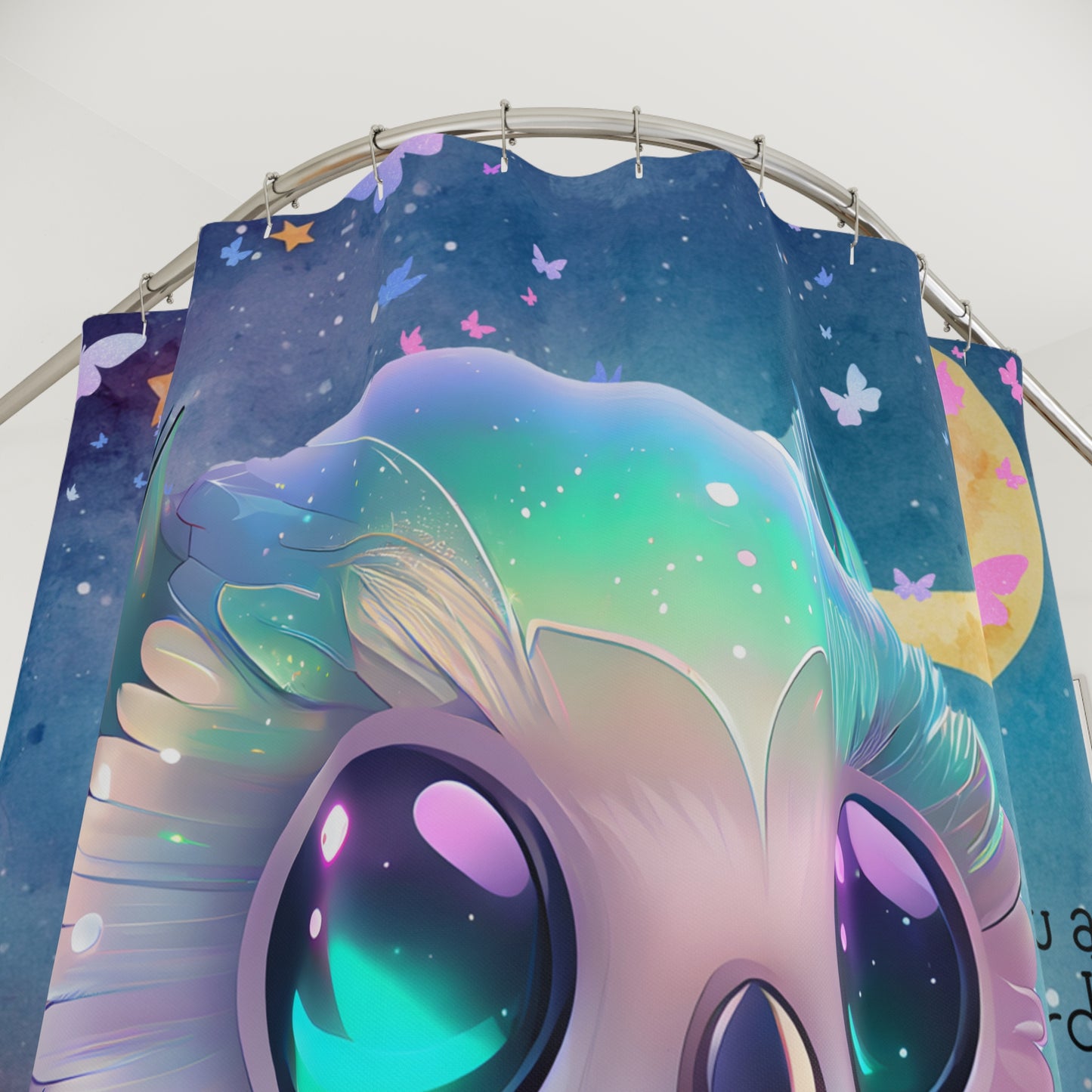 Stardust & Strength Owl Shower Curtain – Celestial Pastel Bathroom Decor