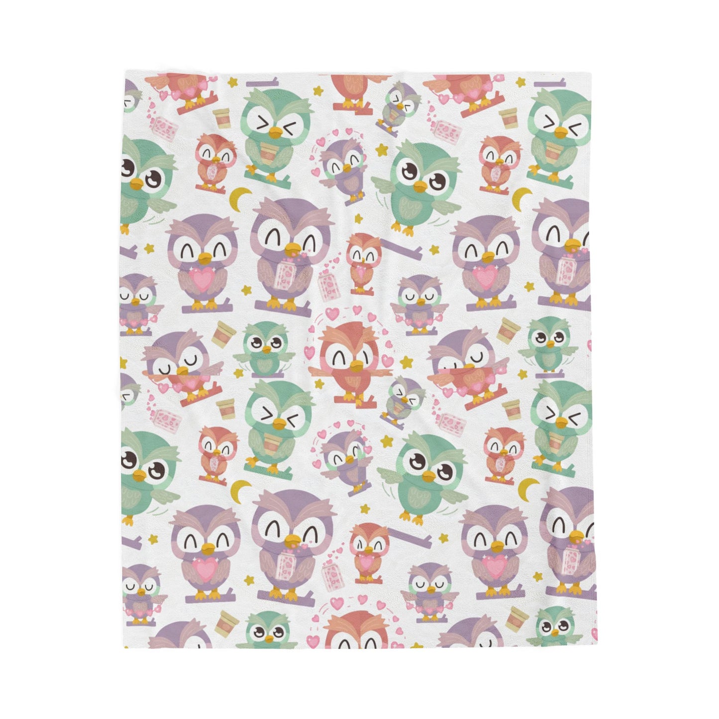Cute Pastel Owl Plush Blanket – Soft Kawaii Owl Throw for Kids, Teens & Adults • Cozy Velveteen Blanket • Pastel Owl Lover Gift & Nursery Decor