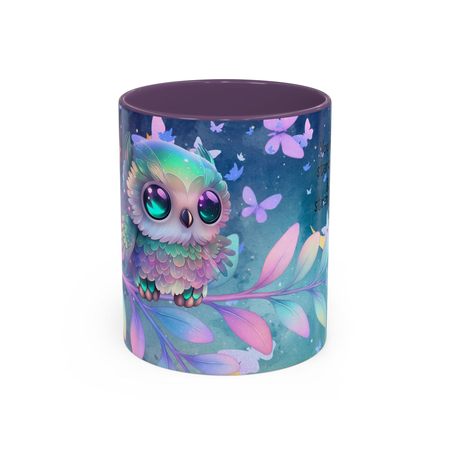 Cute Owl Coffee Mug – "You Are Stardust & Strength" Accent Ceramic Mug