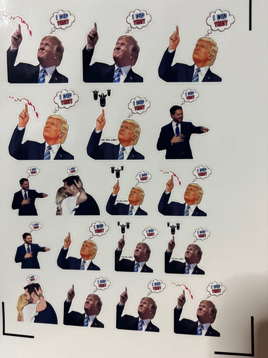 Comic Style Political Parody Sticker | Glossy Vinyl Kiss‑Cut Decal | Funny Satire Gift for Journalers and Activists