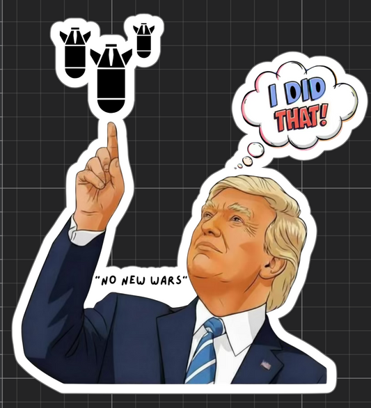 Comic Style Political Parody Sticker | Glossy Vinyl Kiss‑Cut Decal | Funny Satire Gift for Journalers and Activists