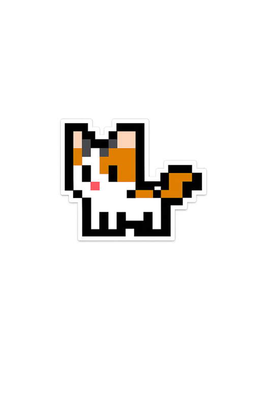 8‑Bit Meowcoin Cat Sticker – Cozy Retro Gamer Aesthetic Kitty Sticker - Meowcoin‑Inspired Pixel Cat Sticker – Retro Calico Kitty for Laptops & Journals